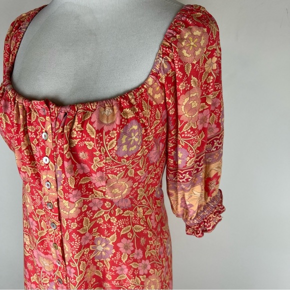 Spell Love Story Boho Printed Midi Dress Puff Sleeves Size M Red - Picture 7 of 10